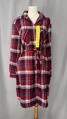 Jachs Girlfriend Shirt Dress Womens Red Small Flannel Button Plaid Academia